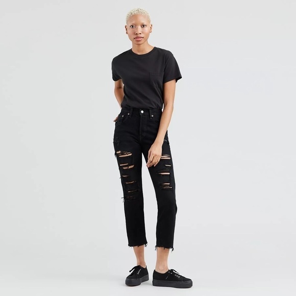 Levi's Denim - Levi’s 501 Original Cropped Jeans Distressed Black Mark 29